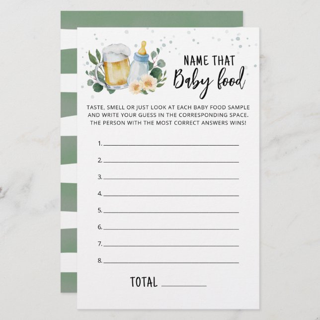 Papier Nom Que Bébé Nourriture Jeu de verdure Bébé est en (Devant / Derrière)