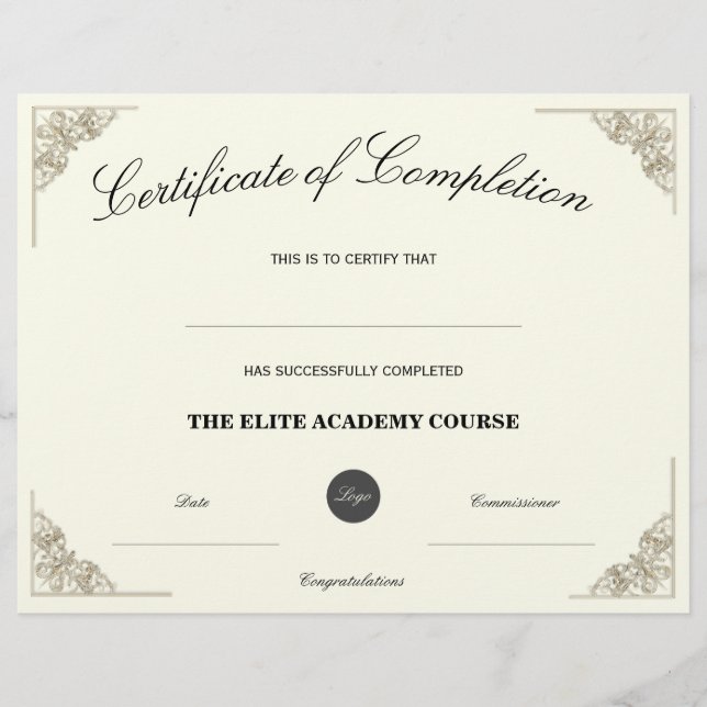 Papier Nom vierge | Certificat de fin d'études personnali (Devant)