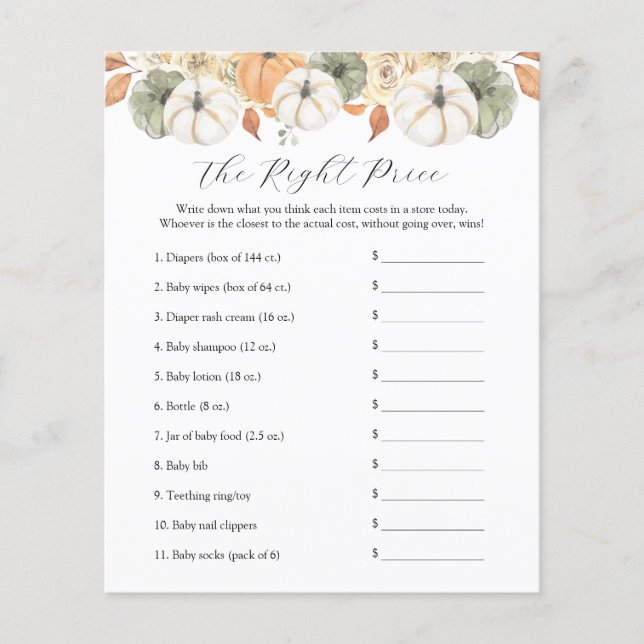 Papier Nommer le jeu de Baby shower de prix (Devant)