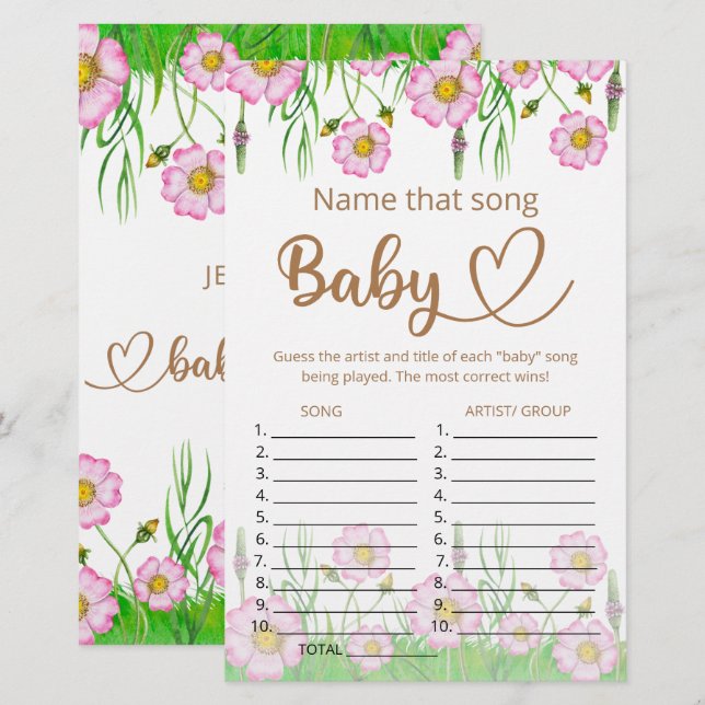 Papier Nommez ce jeu de baby shower de chanson (Devant / Derrière)
