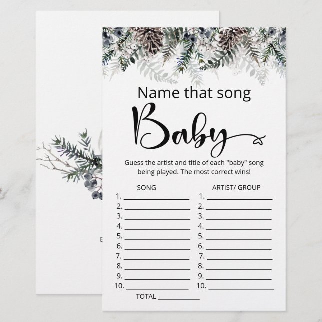 Papier Nommez ce jeu de baby shower de chanson (Devant / Derrière)