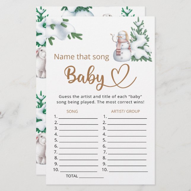 Papier Nommez ce jeu de baby shower de chanson (Devant / Derrière)