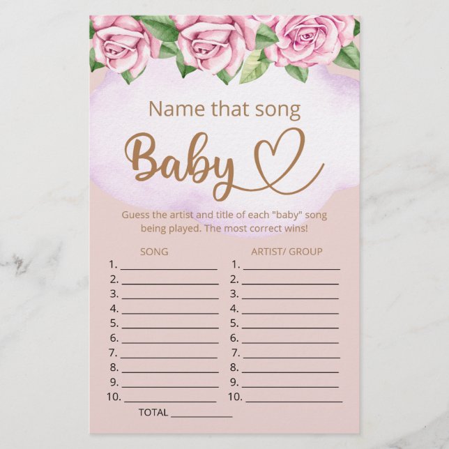 Papier Nommez ce jeu de baby shower de chanson (Devant)