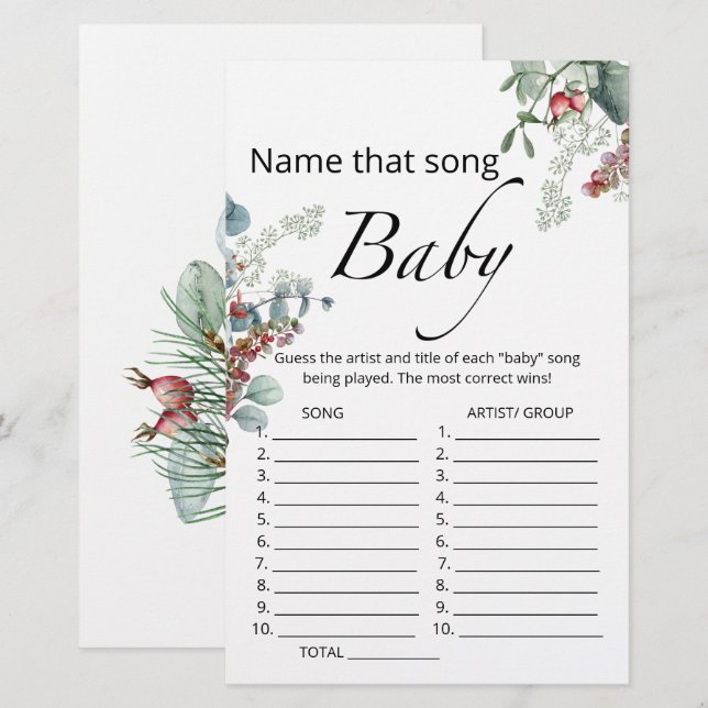 Papier Nommez ce jeu de baby shower de chanson (Devant / Derrière)