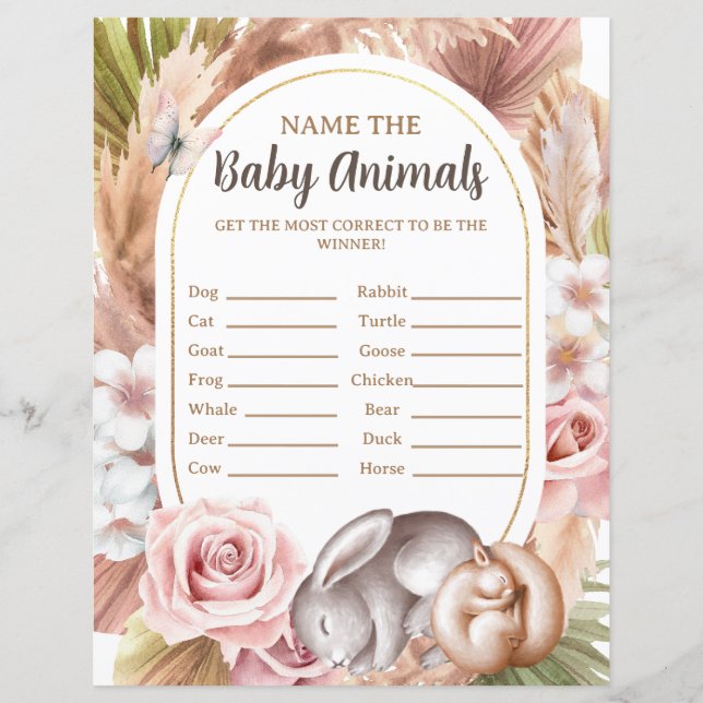 Papier Nommez le jeu de Baby shower Baby Animals (Devant)