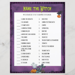 Papier Nommez le jeu d'Halloween sorcière