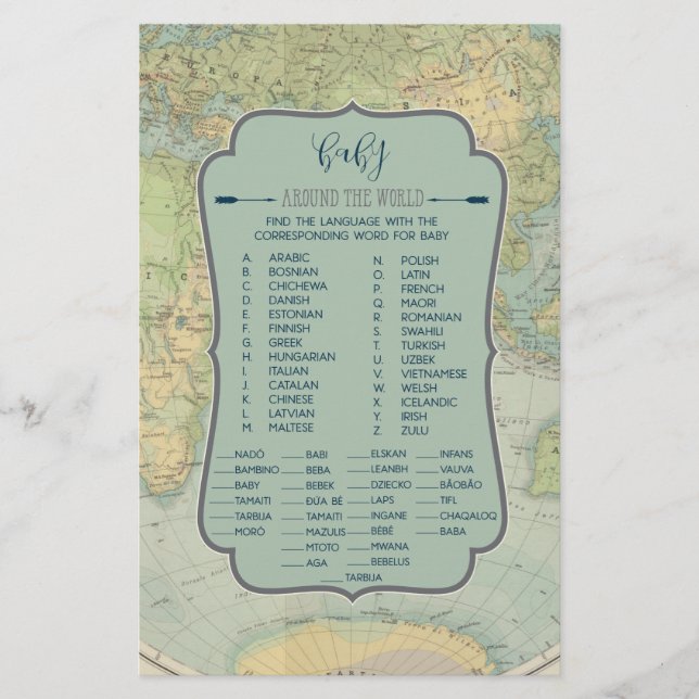 Papier Noms de bébés autour du Baby shower mondial jeu (Devant)