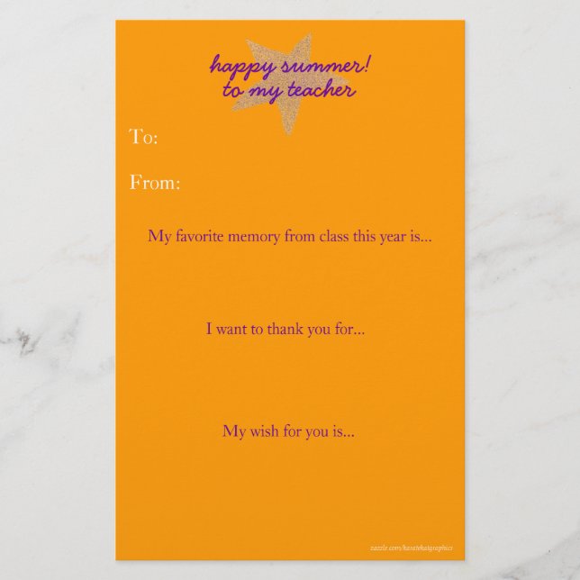 Papier Note de remerciement du professeur de fin d'année (Devant)