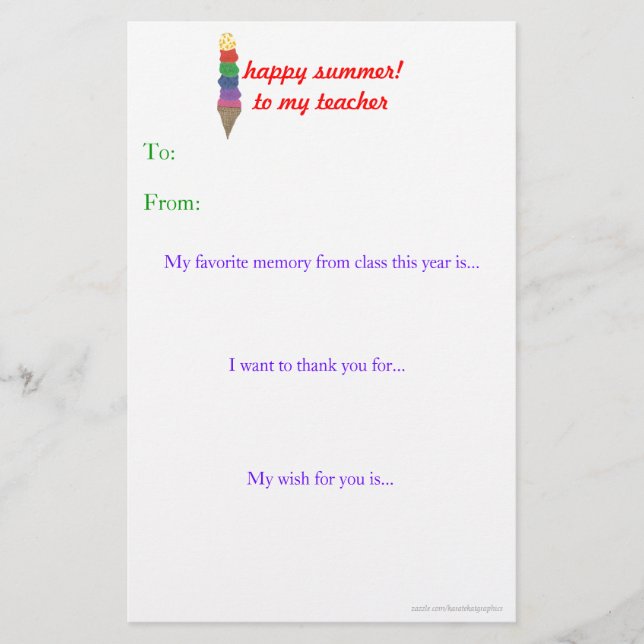 Papier Note de remerciement du professeur de fin d'année (Devant)