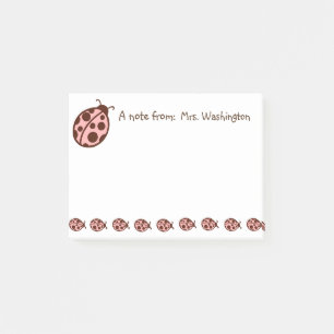 Papier Notes Post-It Coccinelles Roses Marron Pers