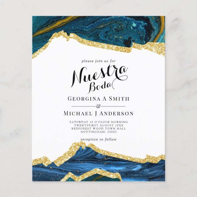 Papier Notre Mariage AGATE Or Invitation Mariage Espagnol (Devant)