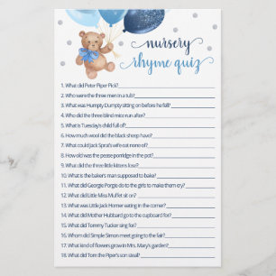 Papier Nourrisson Rhyme Quiz Jeu Baby shower Teddy Bear
