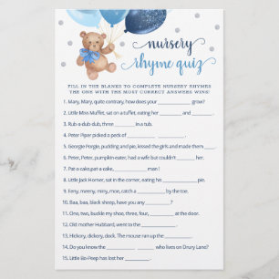 Papier Nourrisson Rhyme Quiz Jeu Baby shower Teddy Bear