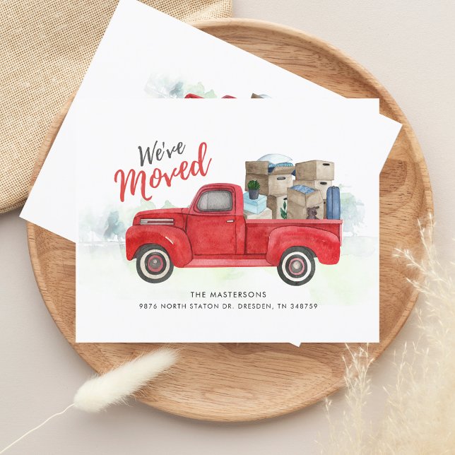 Papier Nous avons déplacé le Faire-part de changement d'a (We have Moved Watercolor Red Truck Moving Announcement)