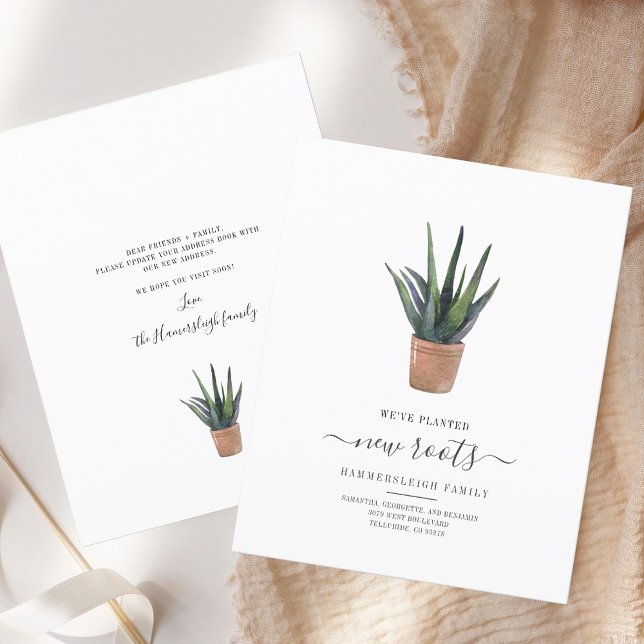 Papier Nous avons planté de nouvelles racines Annonce de  (Change of Address Potted Plants Moving Announcement Card)