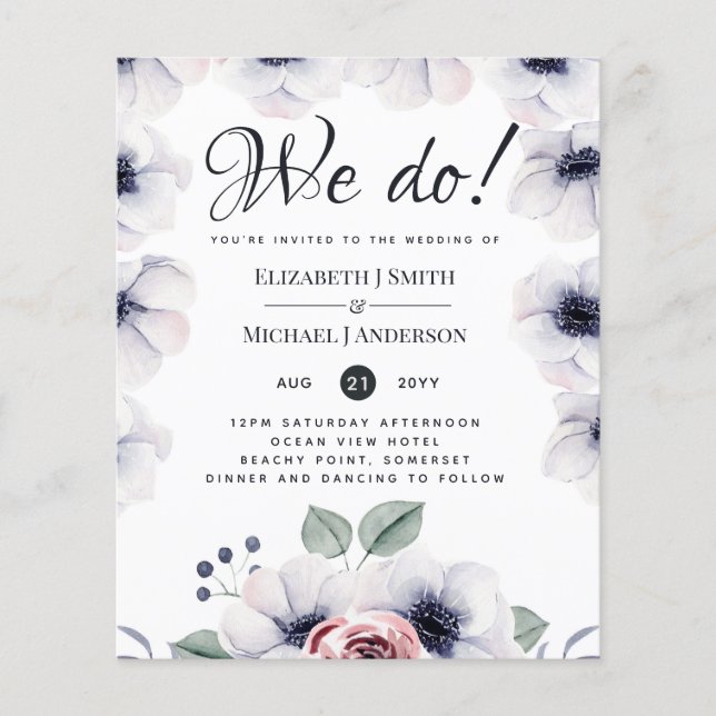 Papier NOUS FAISONS Marine Bleu Blanc Floral Mariage Invi (Devant)