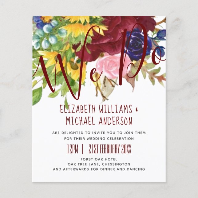 Papier NOUS FAISONS Tournesols Bourgogne Bleu Mariage Inv (Devant)
