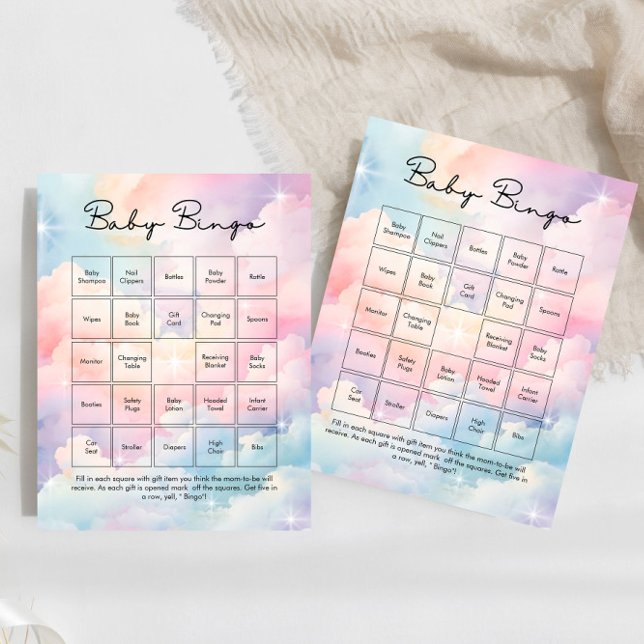 Papier Nous sommes sur Cloud 9 Baby Bingo Baby shower Jeu (Créateur téléchargé)