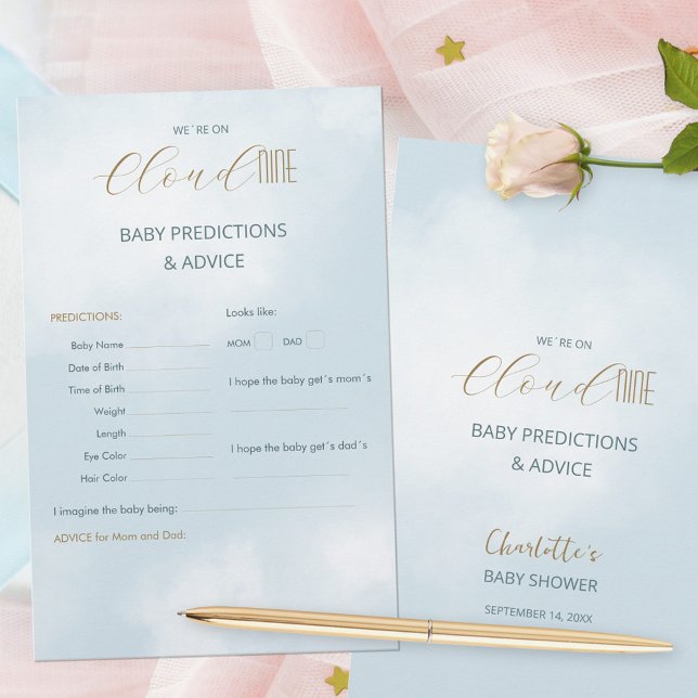 Papier Nous sommes sur Cloud 9 Blue Baby shower Predictio (We´re on Cloud 9 Blue Baby Shower Predictions Game ©Susanne Sachers - Sunny Mind 🌞)