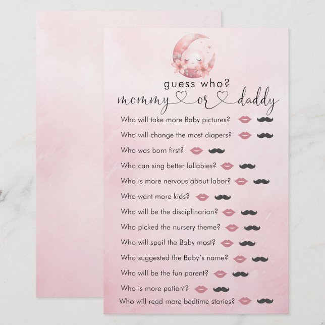 Papier Nous Sommes Sur La Lune Fille Douche "Devinez Qui" (Devant / Derrière)