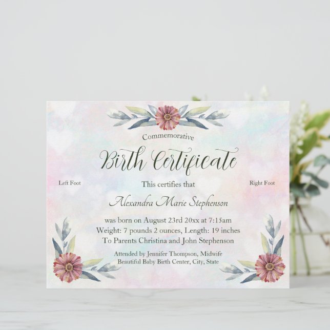 Papier Nouveau certificat de naissance commémoratif Empre (Debout devant)