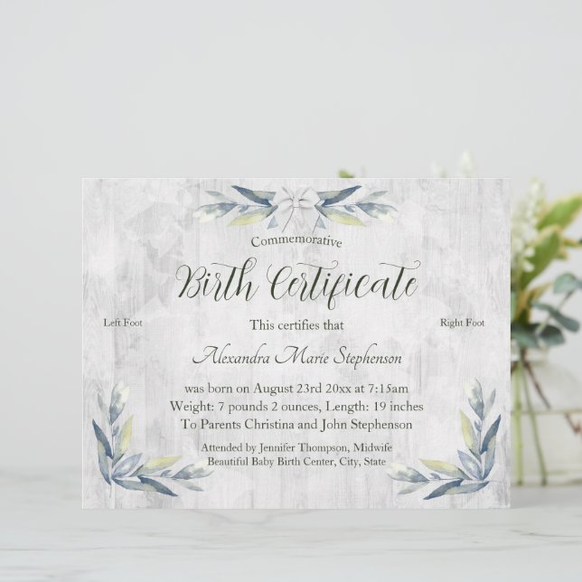 Papier Nouveau certificat de naissance commémoratif Empre (Debout devant)