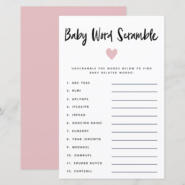 Papier Nouveau Coeur rose moderne Bébé Mot Jeu (Devant / Derrière)