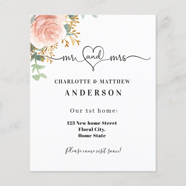 Papier Nouvelle adresse domicile rose or floral mouvement (Devant)