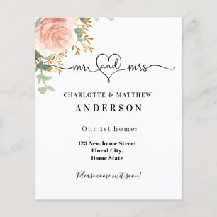 Papier Nouvelle adresse domicile rose or floral mouvement