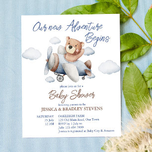 Papier Nouvelle aventure minuscule baby shower pilote inv