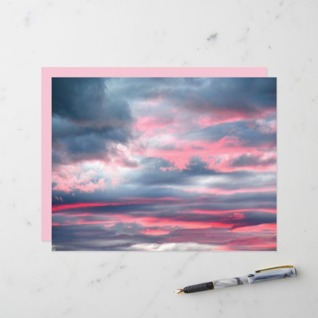 Papier Nuages Beau Pink Blanc Ciel Bleu Bleu (Devant/Arrière en situation)