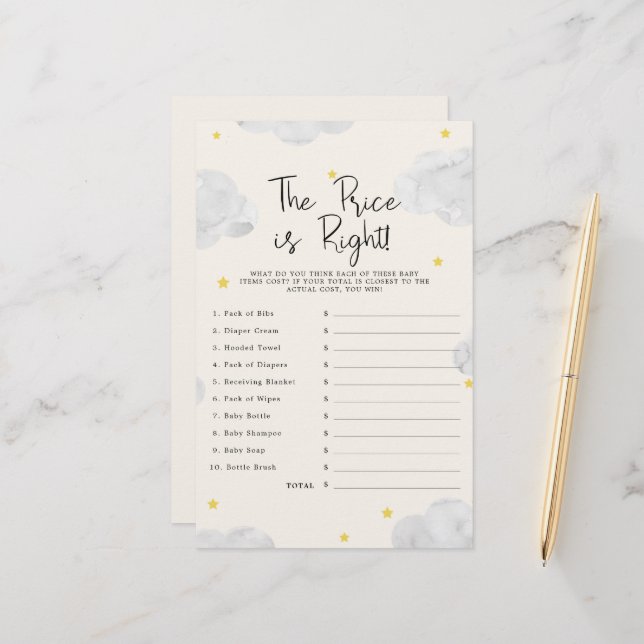 Papier Nuages Le prix est le bon jeu de Baby shower (Devant/Arrière en situation)