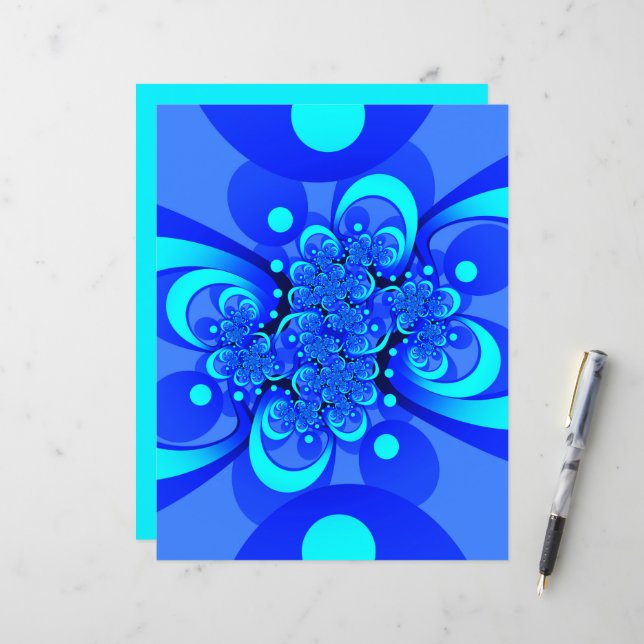 Papier Nuances de bleu moderne art fractal Abstrait (Devant/Arrière en situation)