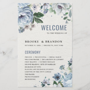 Papier Nuances de gris Dusty Blue Winter Wedding Programm