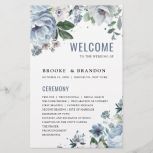 Papier Nuances de gris Dusty Blue Winter Wedding Programm