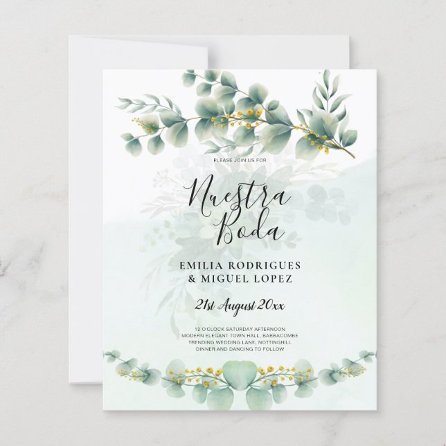 Papier Nuesta Boda Faire-part de mariage Or de verdure (Devant)