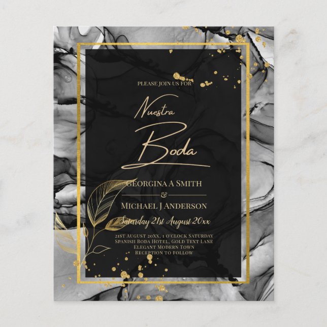 Papier NUESTRA BODA Black Gold Ink Wedding INVITE (Devant)