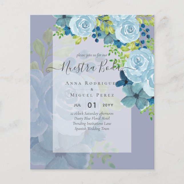 Papier NUESTRA BODA BUDGET Floral Bleu Dusty (Devant)
