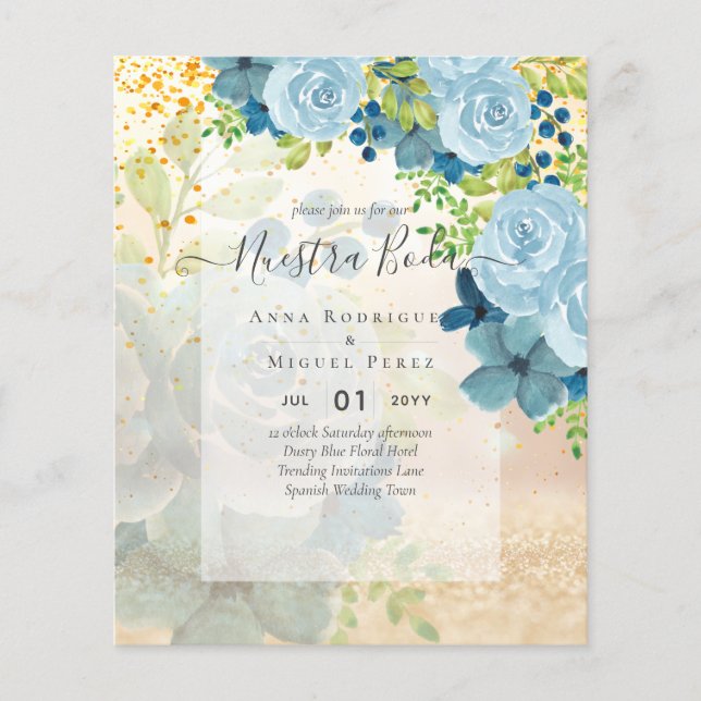 Papier NUESTRA BODA BUDGET Floral Bleu Dusty (Devant)