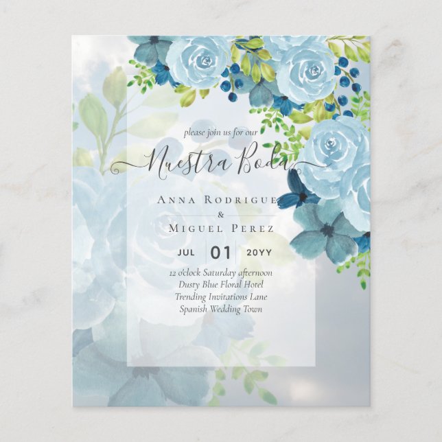 Papier NUESTRA BODA BUDGET Floral Bleu Dusty (Devant)