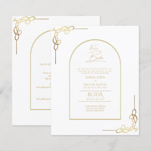 Papier Nuestra Boda Budget Or Accent Invitation bilingue