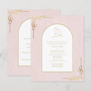 Papier Nuestra Boda Budget Or Accent Invitation bilingue