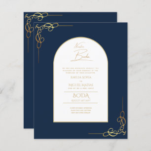 Papier Nuestra Boda Budget Or Accent Invitation bilingue