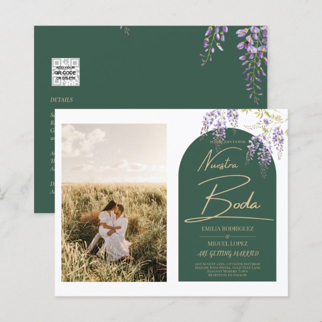 Papier NUESTRA BODA PHOTO Wisteria Mariage espagnol Invit (Devant / Derrière)