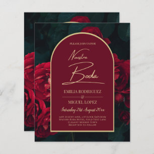 Papier NUESTRA BODA Red Roses Forest Green INVITATION d'h