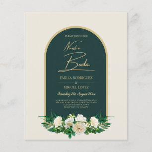 Papier NUESTRA BODA Vert Or Blanc Roses INVITATION d'hive