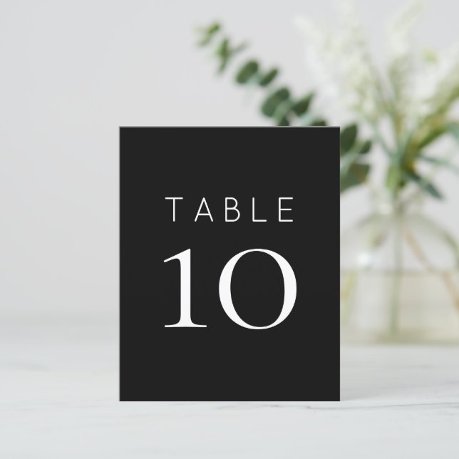 Papier Numéro de table de Mariage noir blanc simple (Debout devant)