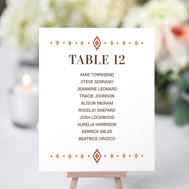 Papier Numéro de table du Mariage occidental avec des nom (Rustic Western Wedding Table Number with Guest Names)