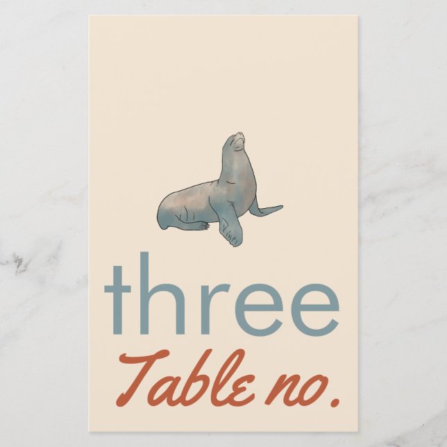 Papier Numéro de table mariage avec animaux de l'océan po (Devant)