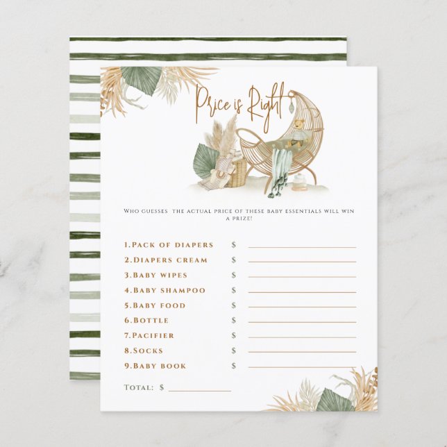 Papier Nursery Boho jeu de Baby shower moderne (Devant / Derrière)